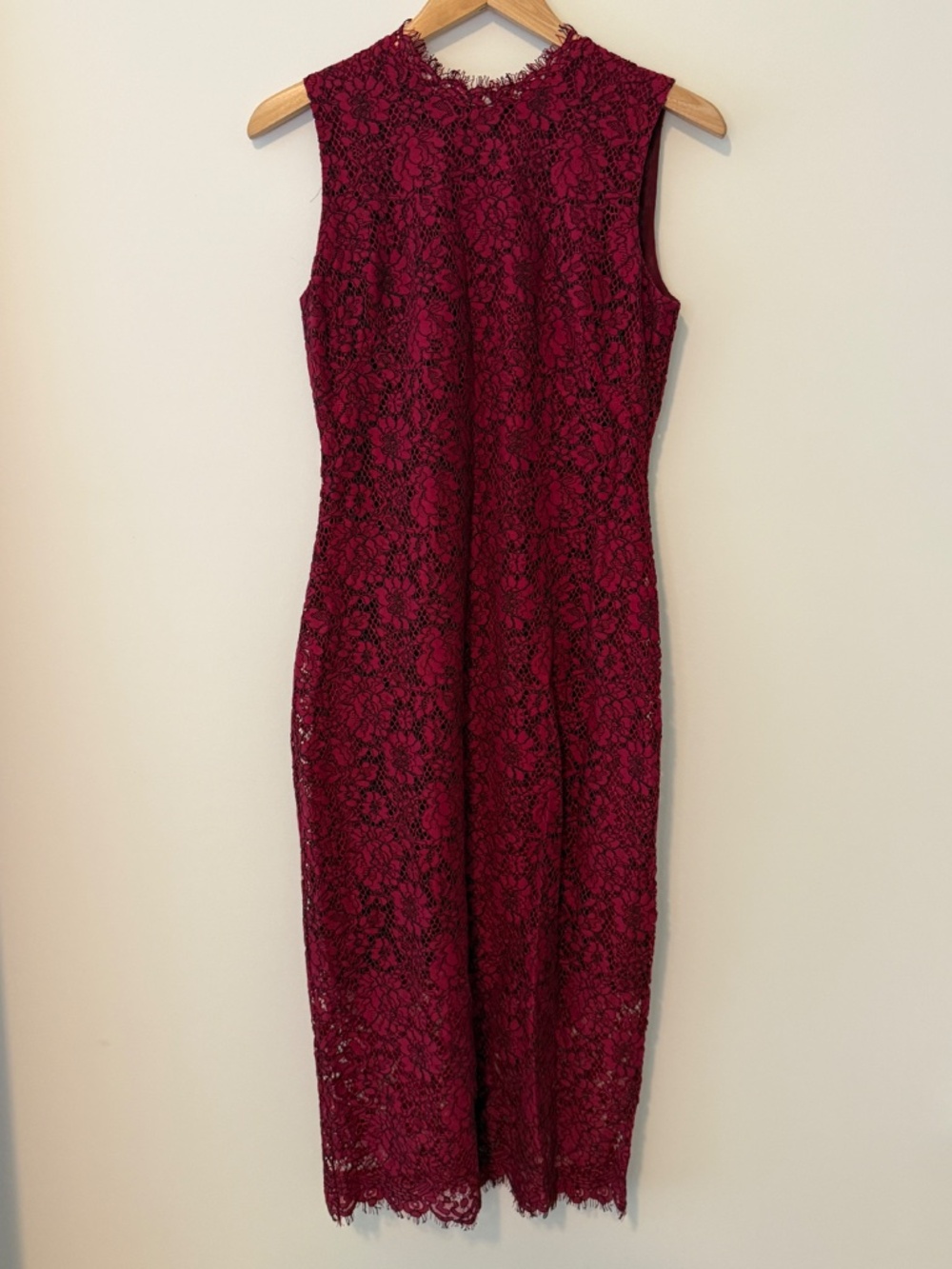 Shoshanna Burgundy Floral Lace Sleeveless Midi Gown Dress Size 2